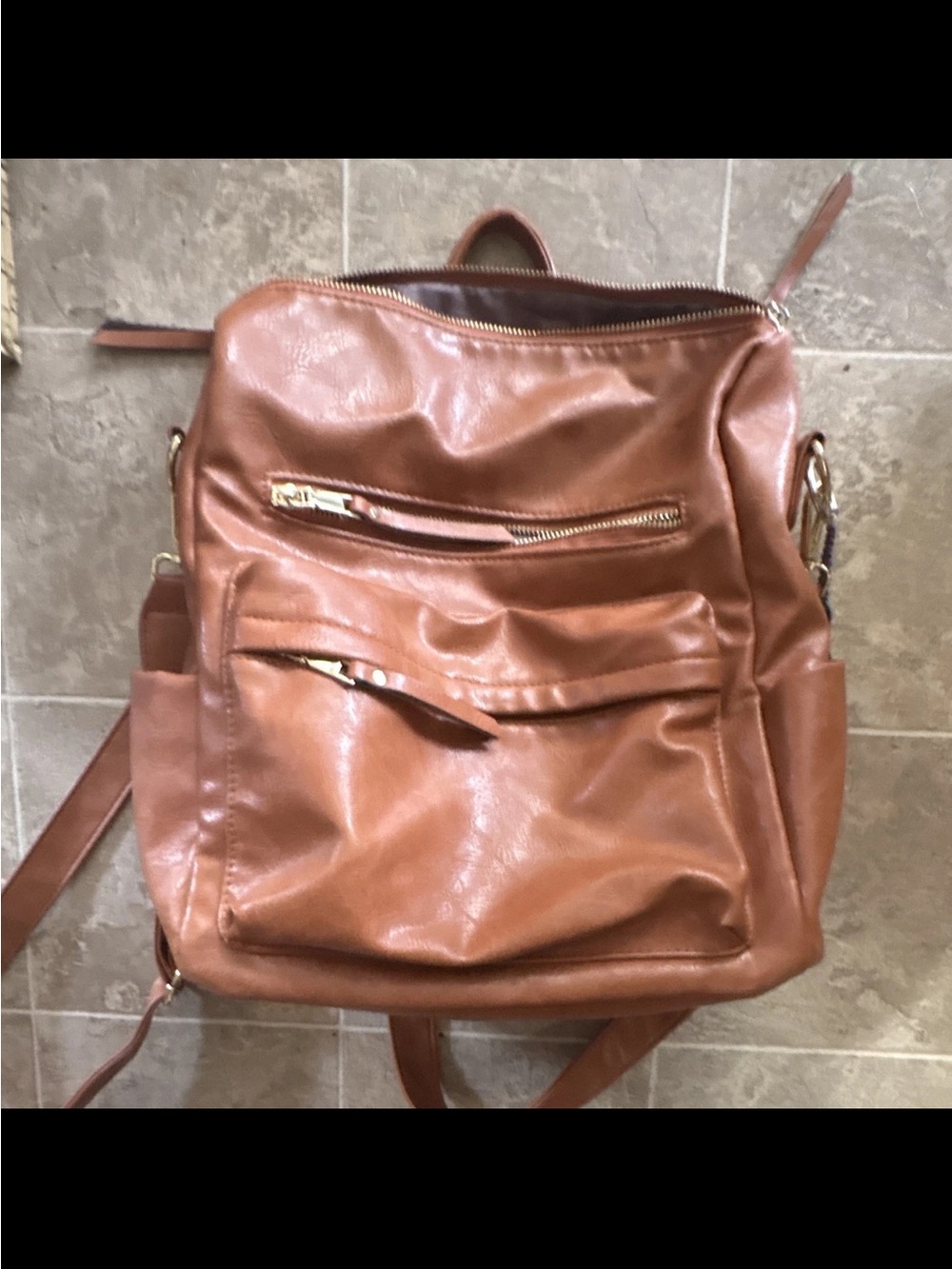 Source Unknown Brown Faux Leather Women's Backpack